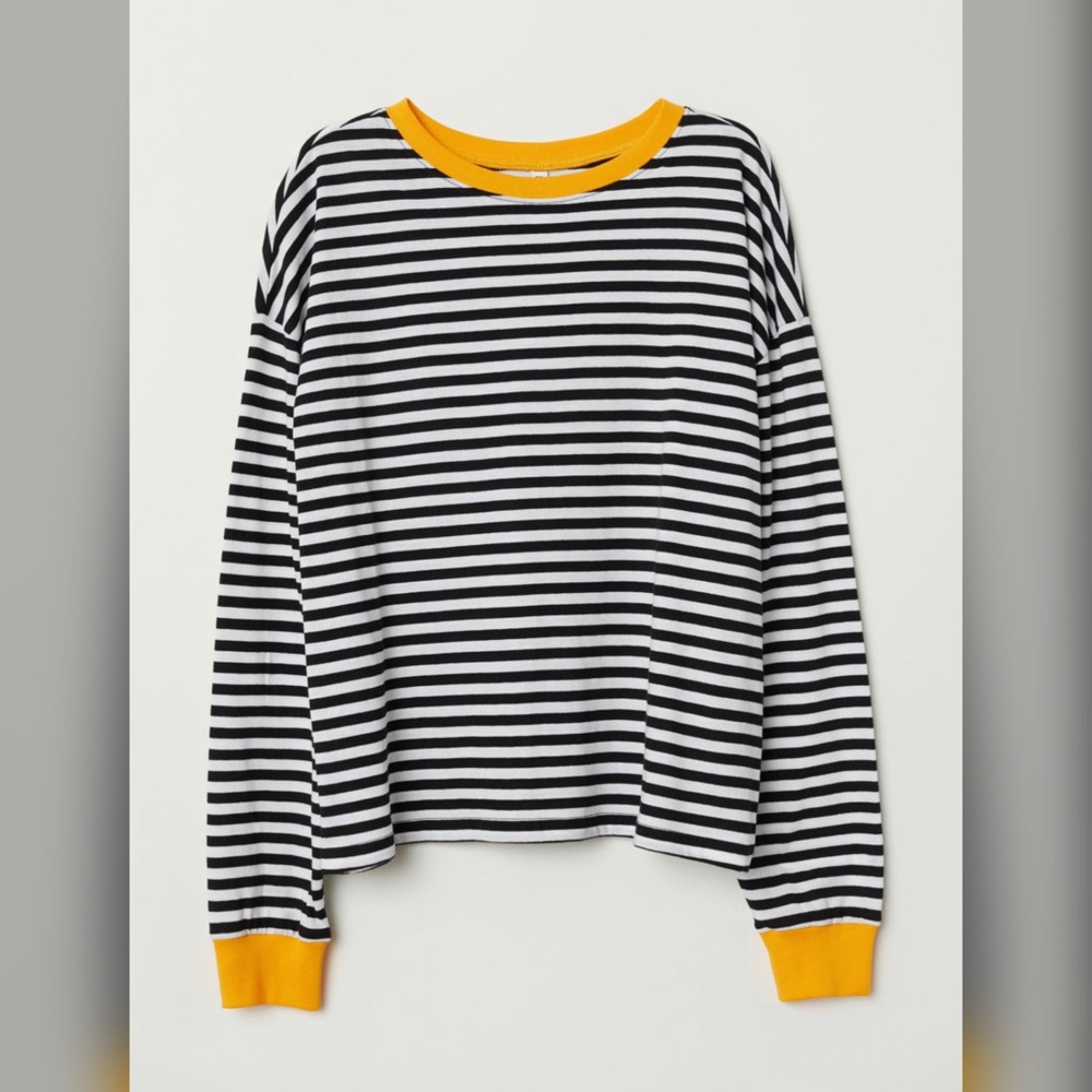 Black/White Striped Long Sleeves.